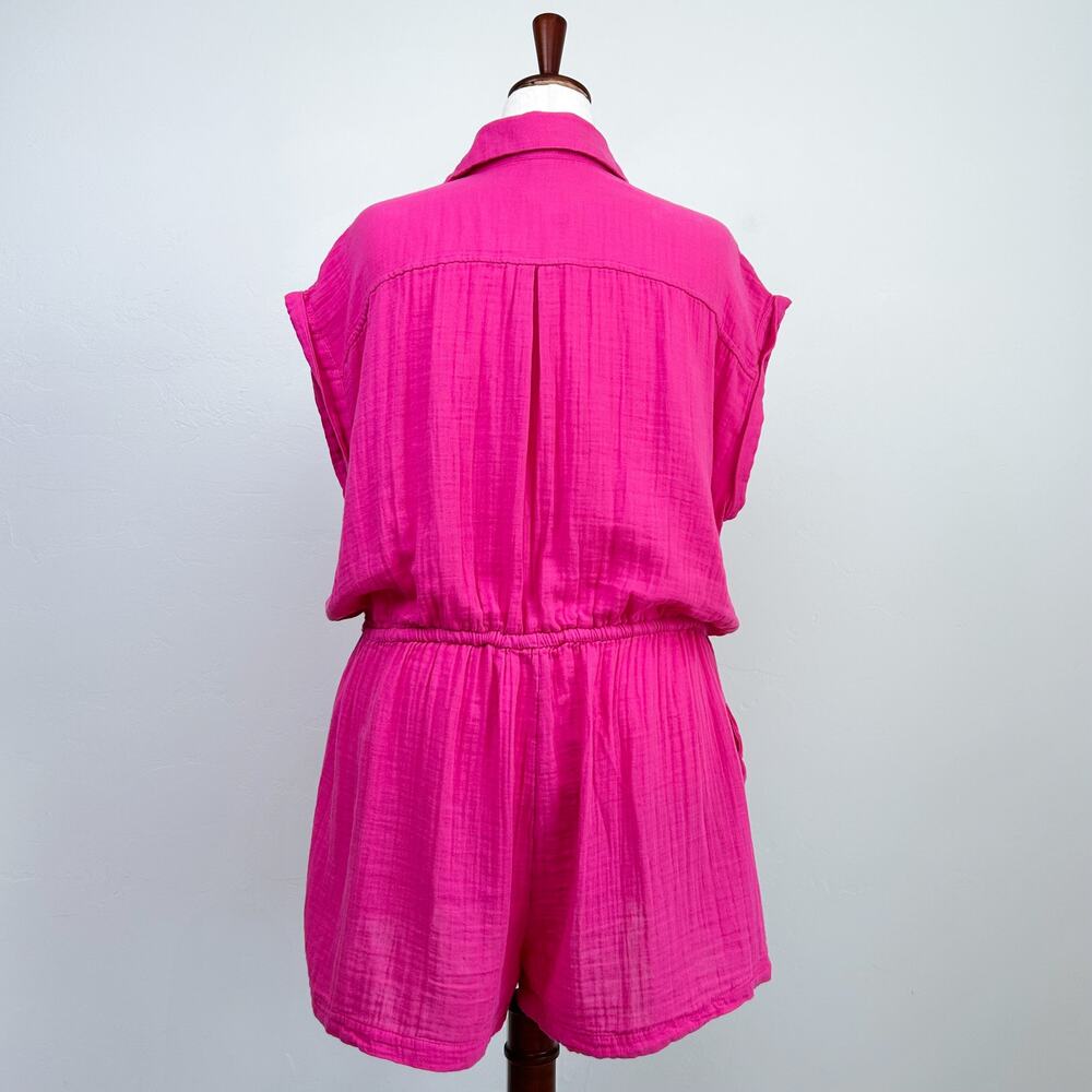 Old Navy XXL Bright Pink 100% Cotton Gauze Button-Up Collared Romper NWT - Picture 6 of 10